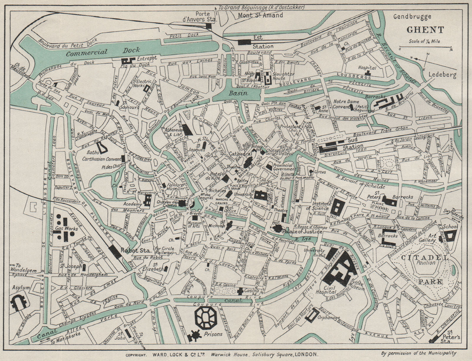 GHENT vintage town/city plan. Belgium. WARD LOCK 1926 old vintage map chart